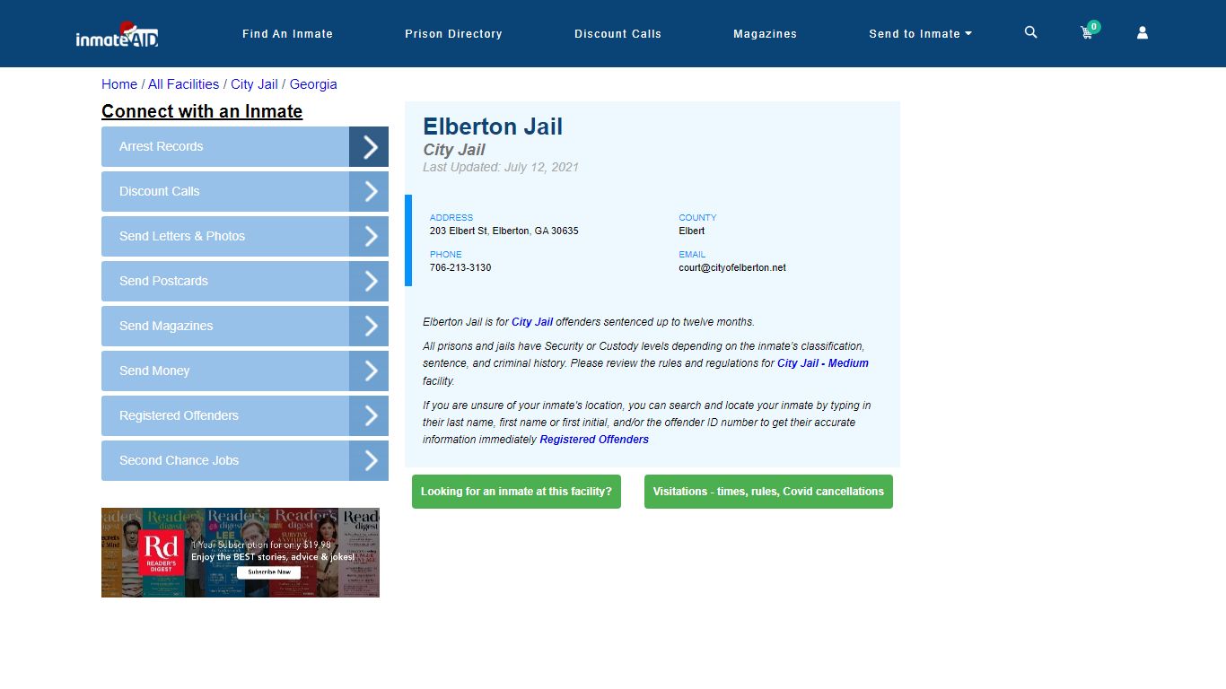 Elberton Jail | Inmate Locator
